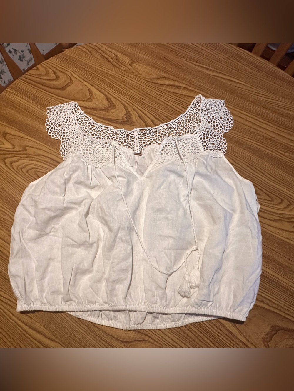 Free People Clover White Crochet Yoke Sleeveless Top- Medium